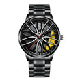 Montre homme design roue de voiture, mouvement quartz, bracelet en cuir ou bracelet en acier inoxydable.
